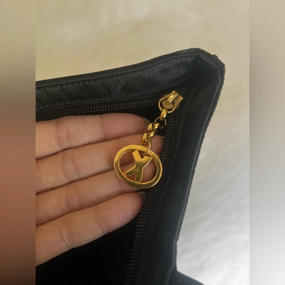 Paloma Picasso | Black Nylon Fabric Travel Work Tote | Gold Bag Charm
